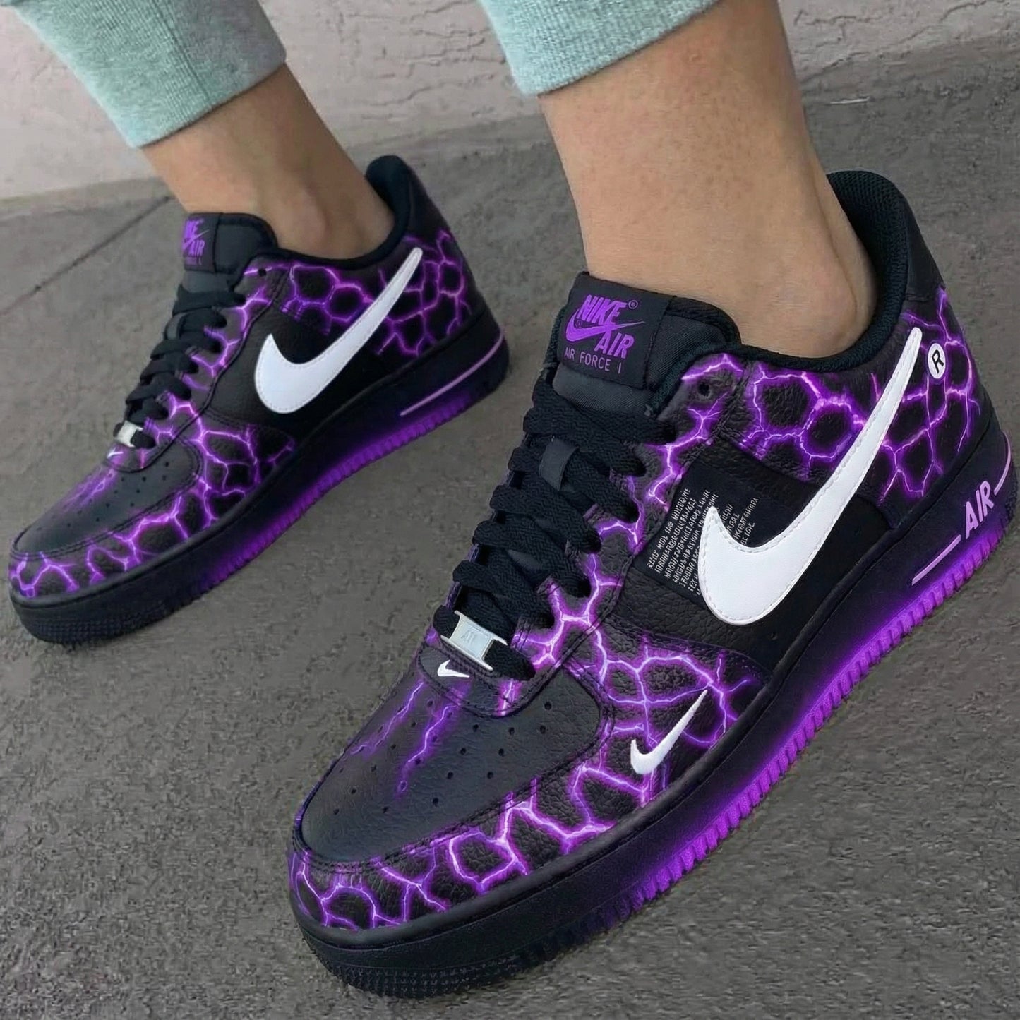 Mysterious Black Purple Lightning Custom AF 1s Shoes