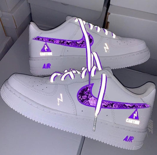 Mysterious Grey Purple Floral Custom AF 1s Shoes