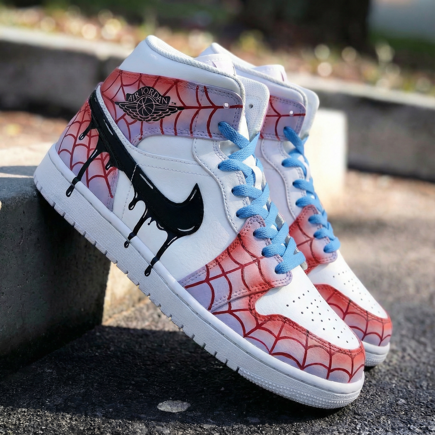 Mystic Blue Red Spider Web Effect Web Custom AJ 1s Shoes