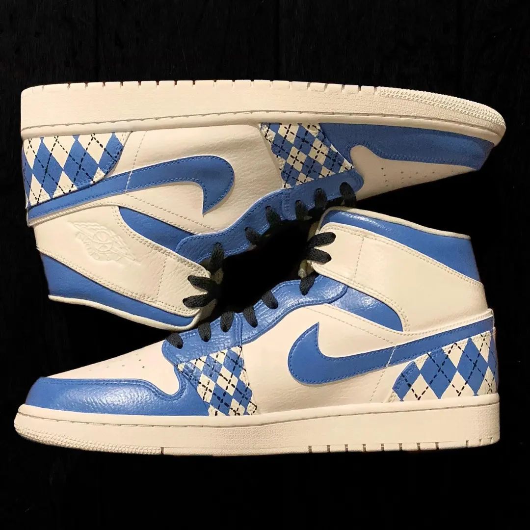 Navy Blue White Argyle Motif Custom AJ 1s Shoes