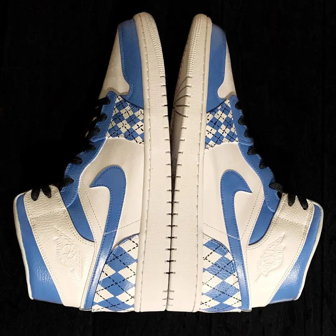 Navy Blue White Argyle Motif Custom AJ 1s Shoes