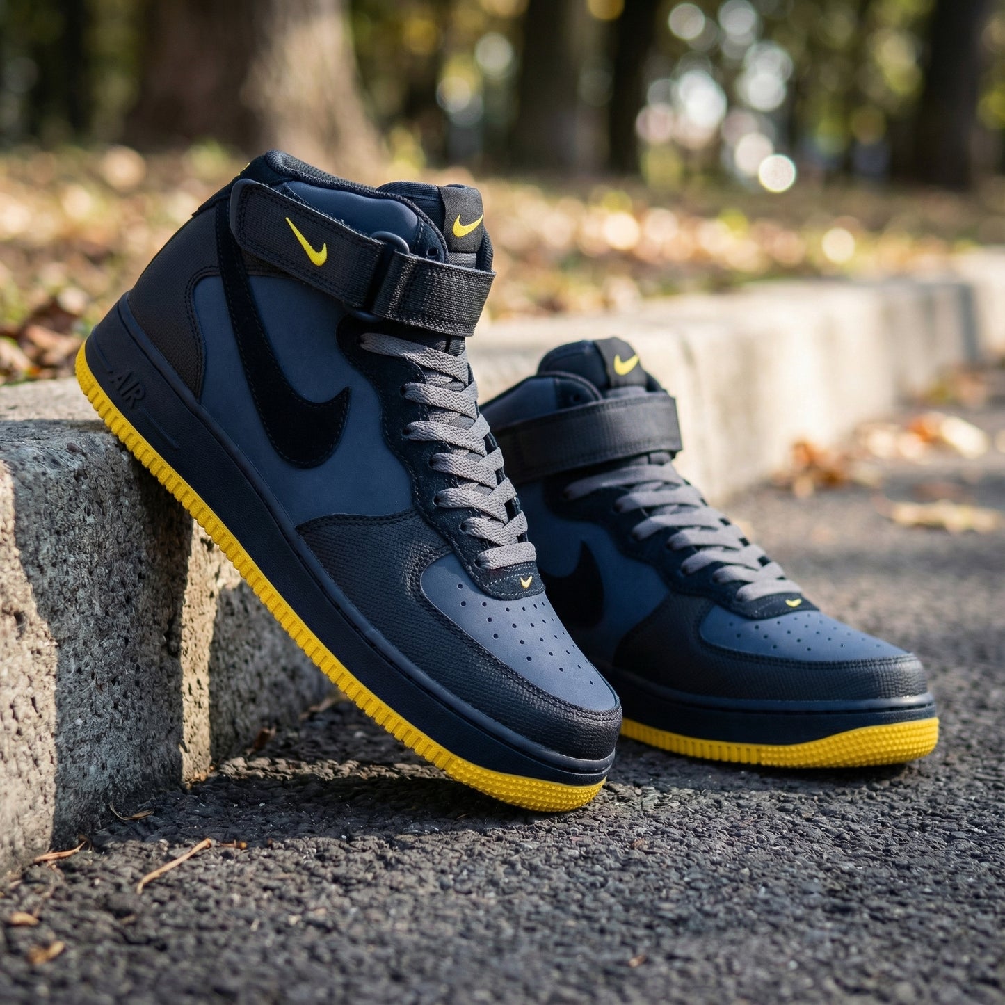 Navy Yellow Custom AF 1s Shoes