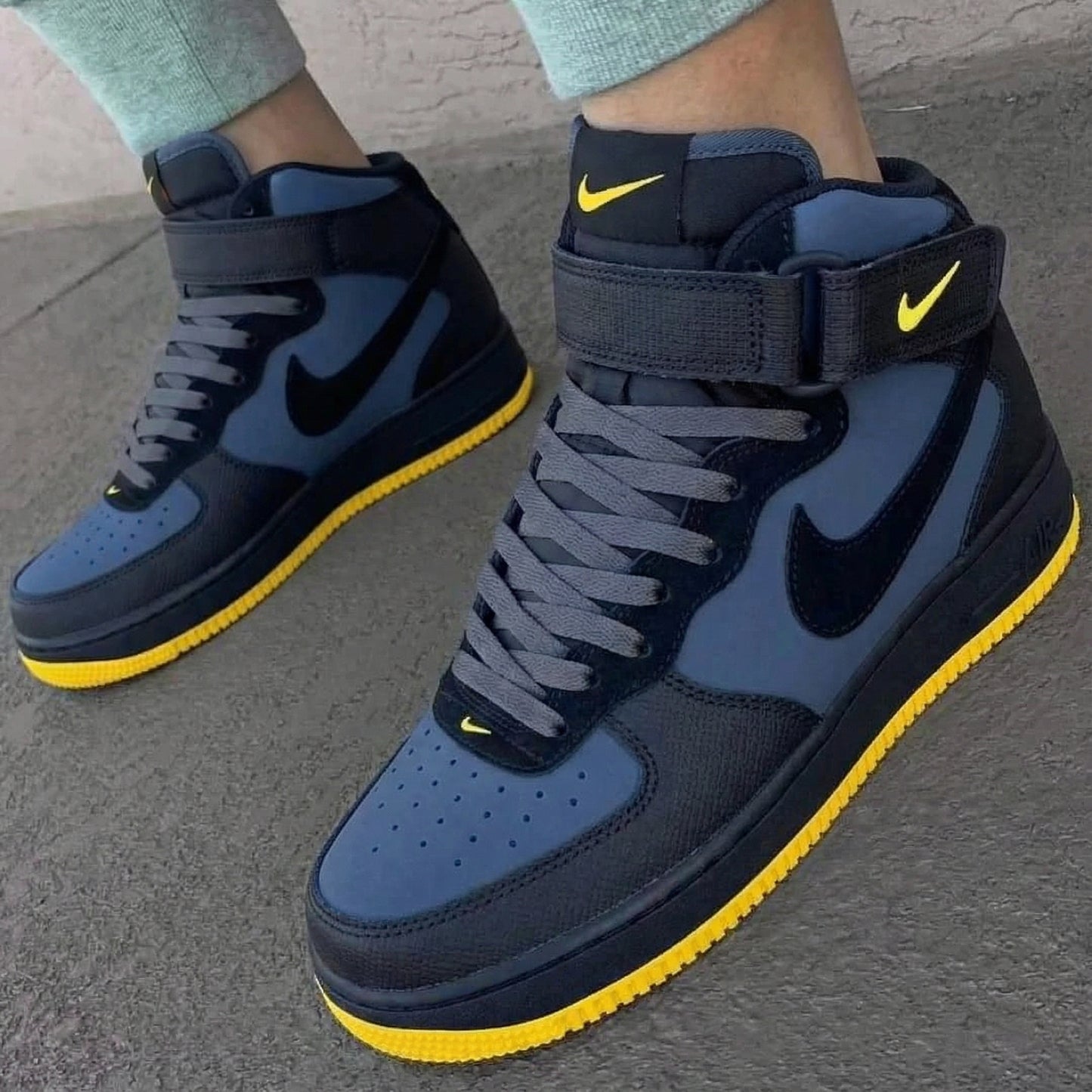 Navy Yellow Custom AF 1s Shoes