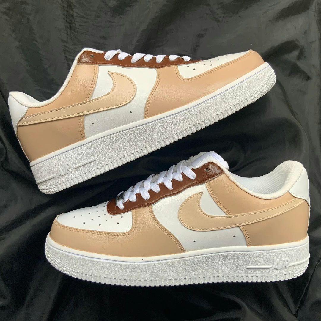 Neutral Beige Brown Motif Custom AF 1s Shoes