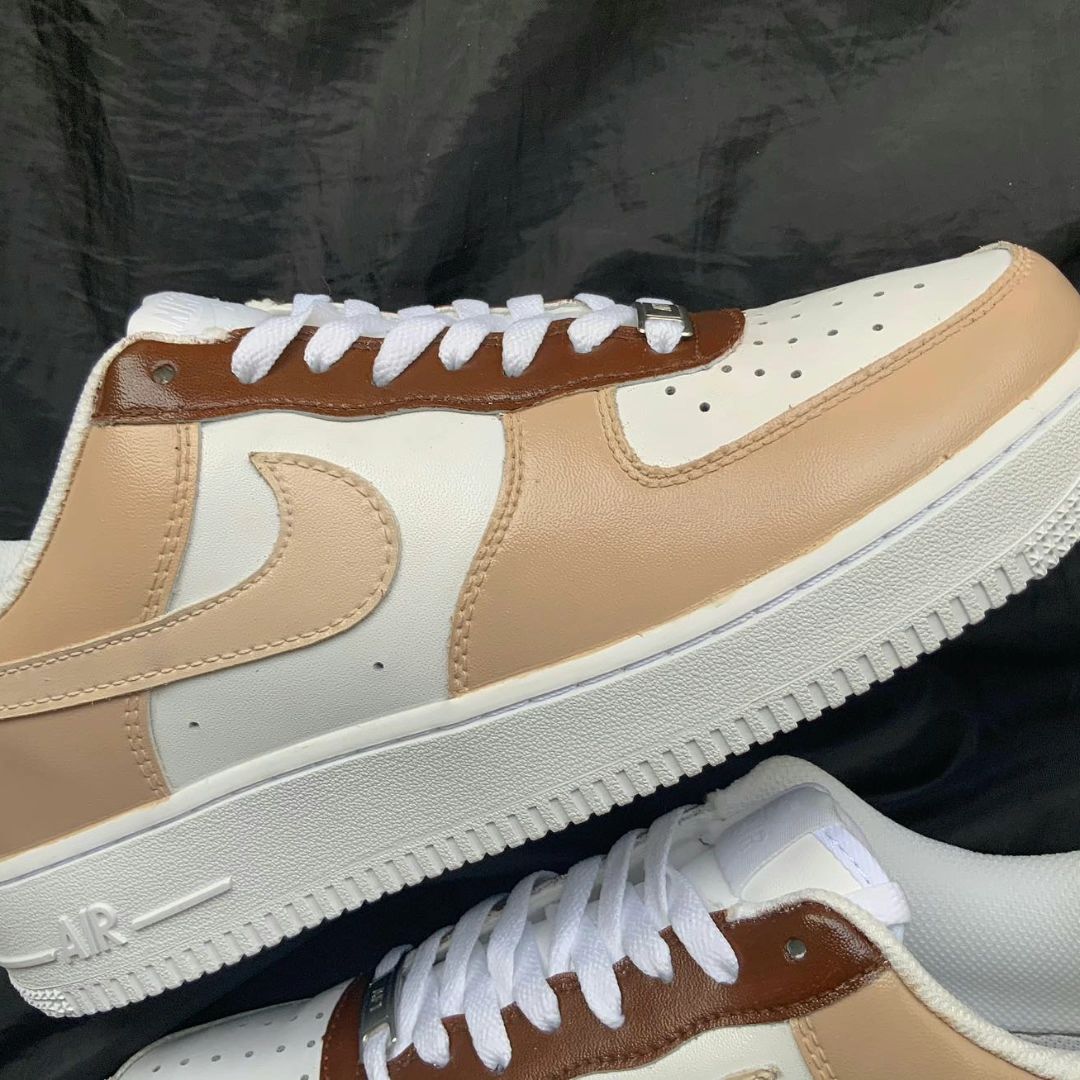 Neutral Beige Brown Motif Custom AF 1s Shoes