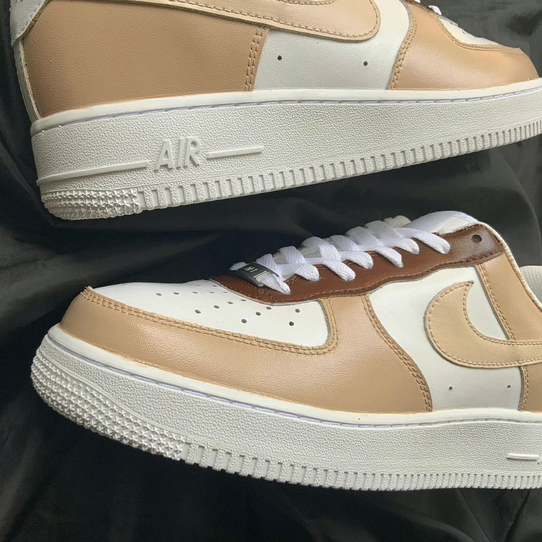 Neutral Beige Brown Motif Custom AF 1s Shoes