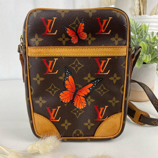 Custom Hand Painted Orange Butterfly Crossbody Bag
