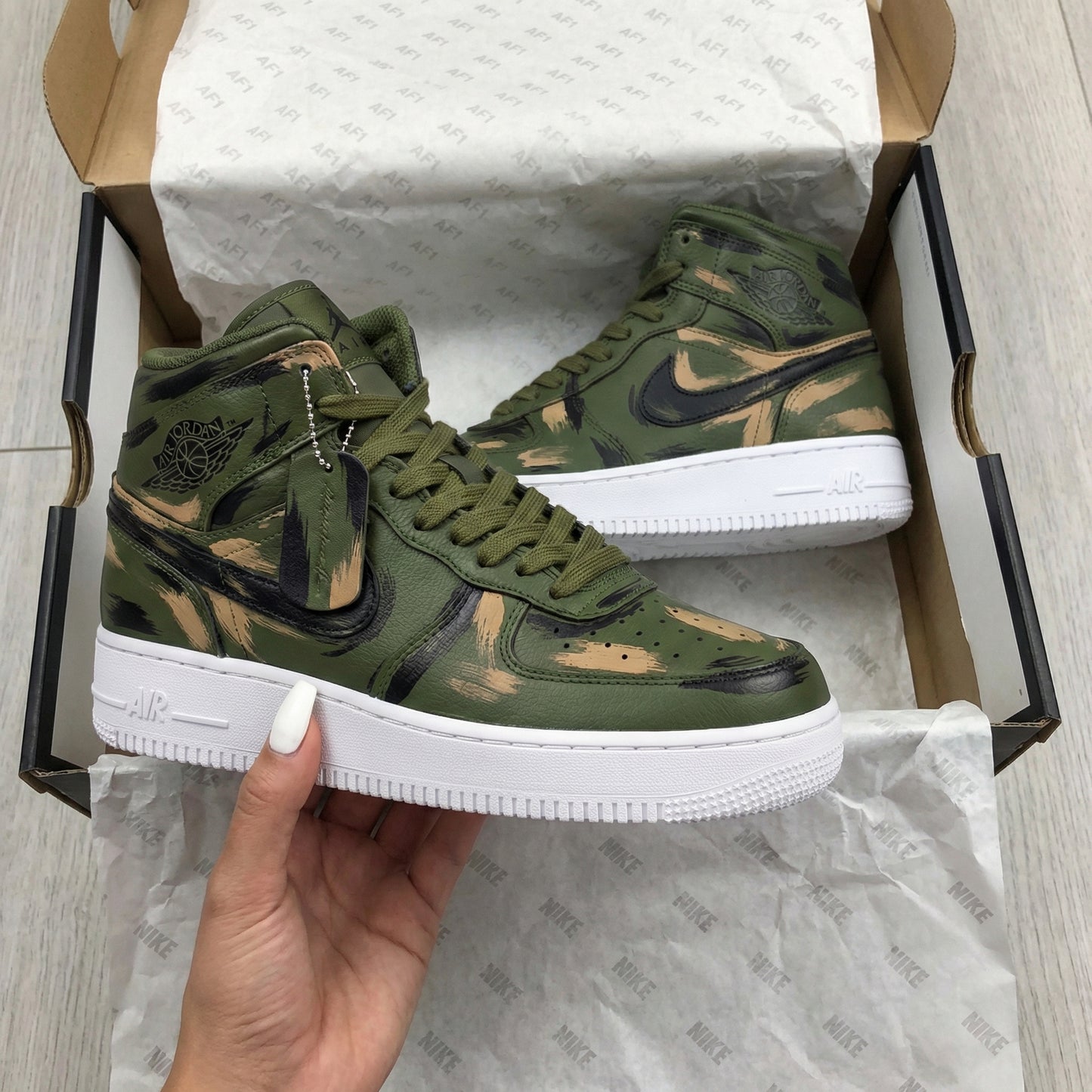 Olive Camouflage Custom AJ 1s Shoes