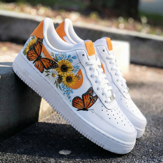 Orange Butterfly Floral Custom AF 1s Shoes