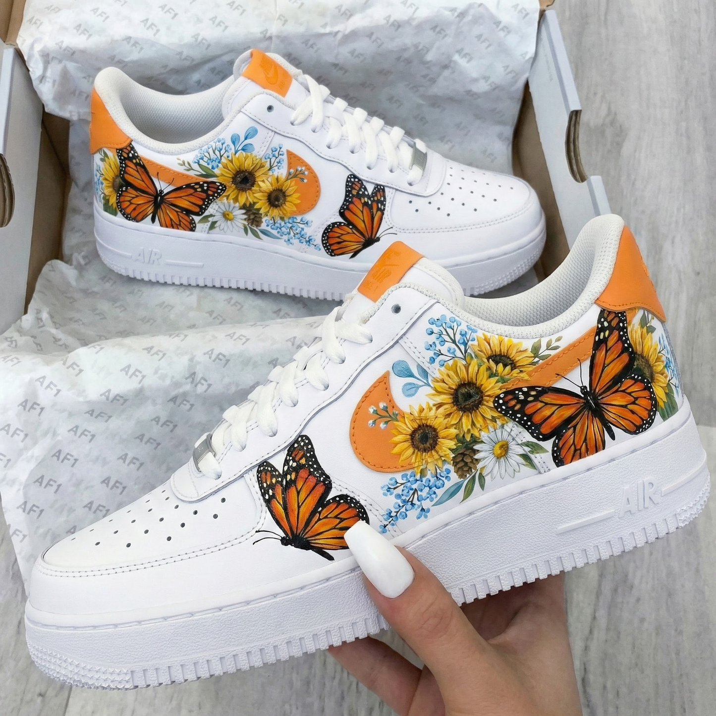 Orange Butterfly Floral Custom AF 1s Shoes