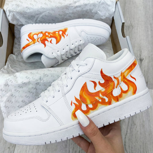 Orange Flame Pattern Custom AJ 1s Shoes