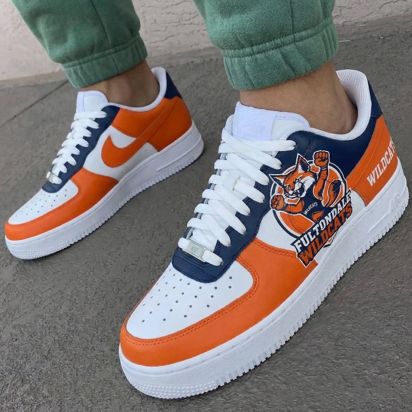Orange Navy Wildcats Fox Logo Custom AF 1s Shoes
