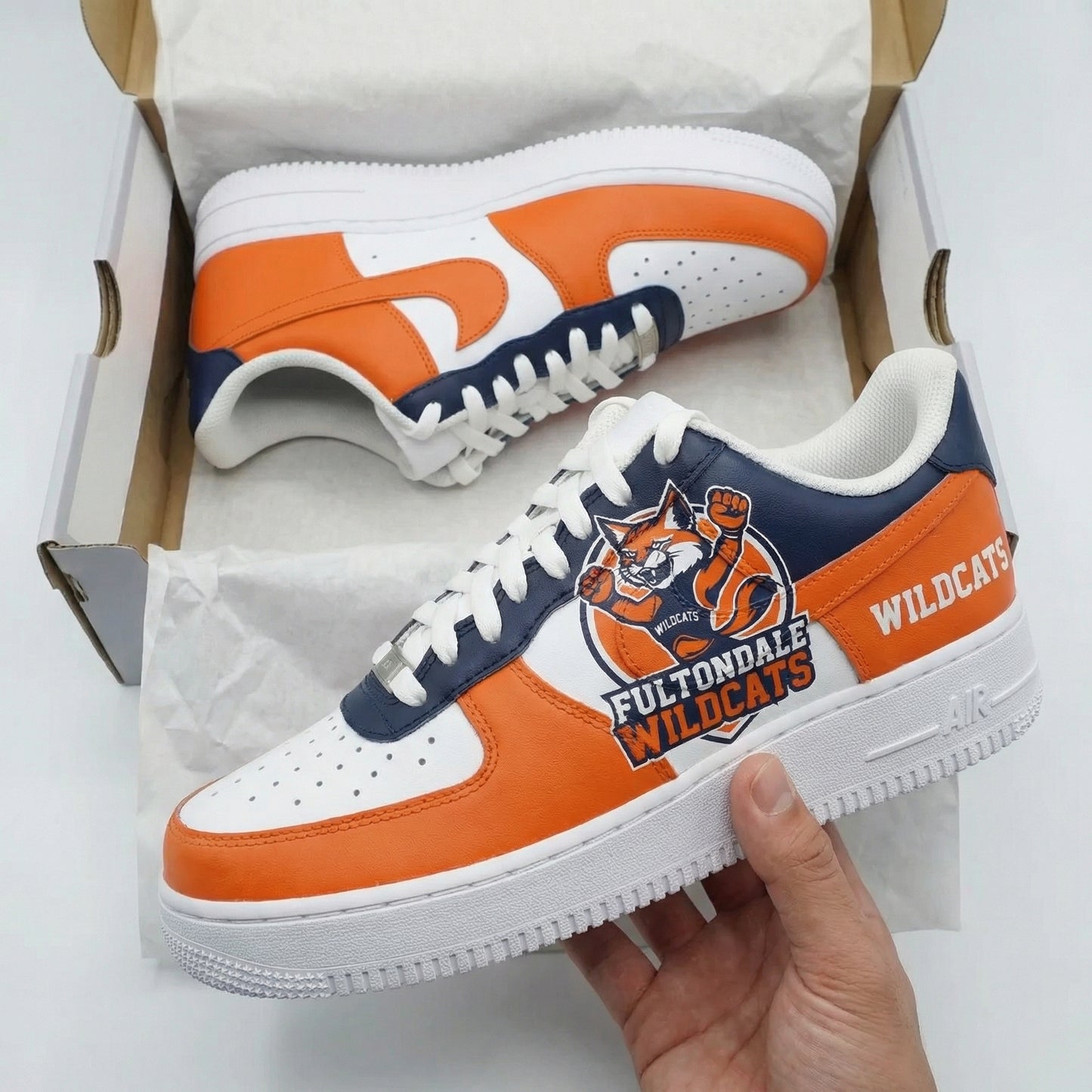 Orange Navy Wildcats Fox Logo Custom AF 1s Shoes