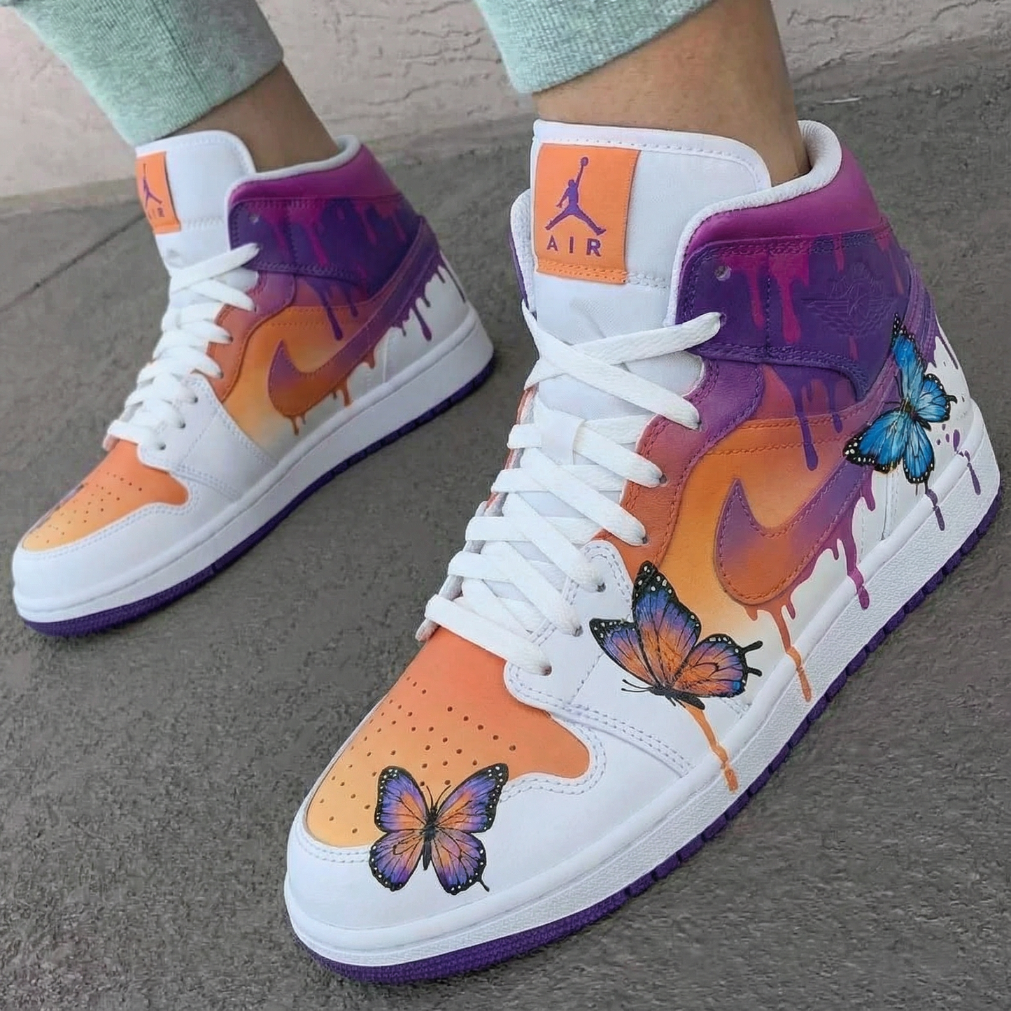 Orange Purple Butterfly Custom AJ 1s Shoes