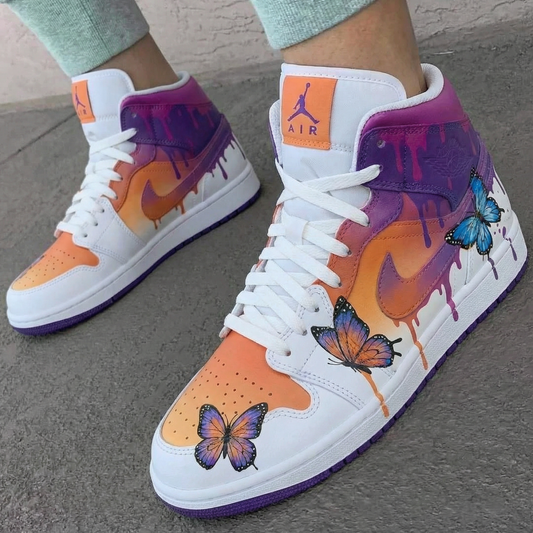 Orange Purple Butterfly Custom AJ 1s Shoes