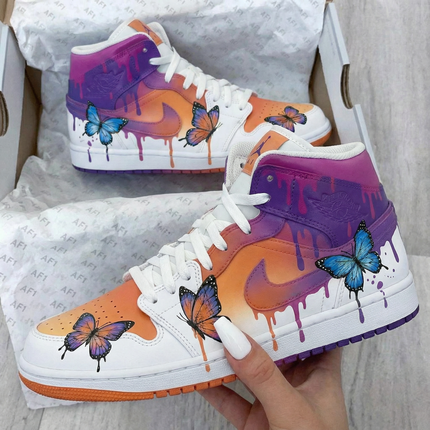 Orange Purple Butterfly Custom AJ 1s Shoes