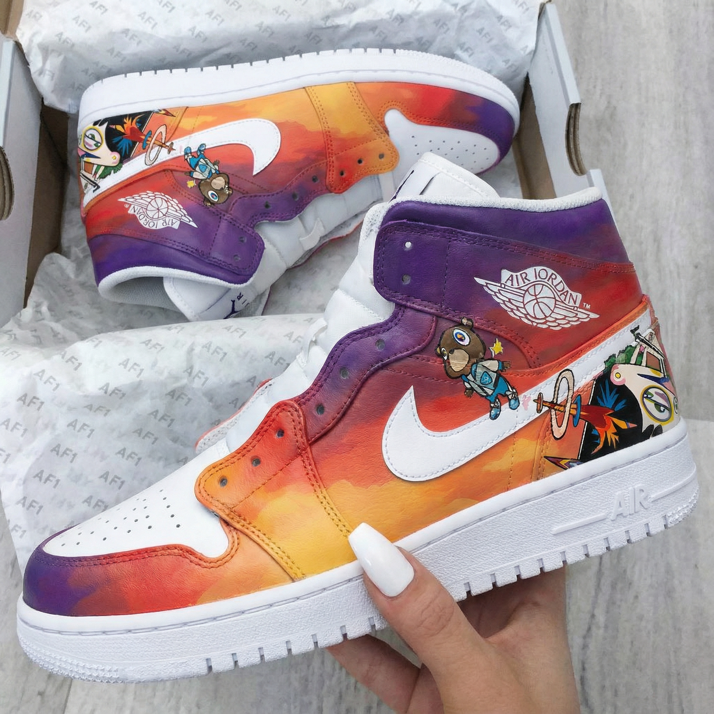Orange Purple Cartoon Custom AJ 1s Shoes