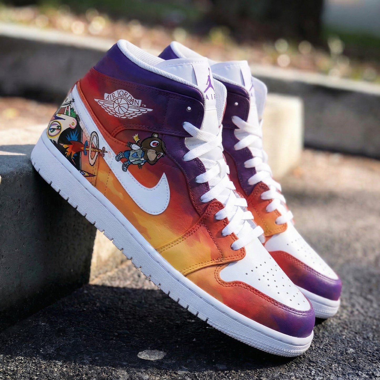 Orange Purple Cartoon Custom AJ 1s Shoes