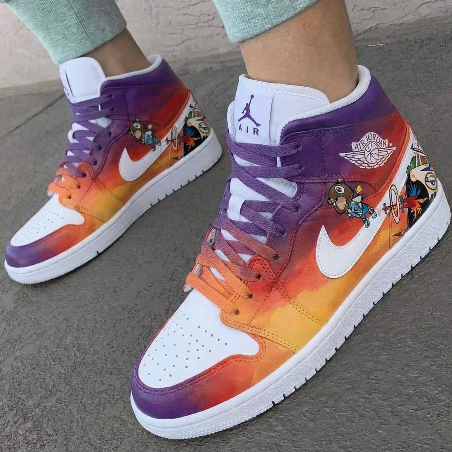 Orange Purple Cartoon Custom AJ 1s Shoes