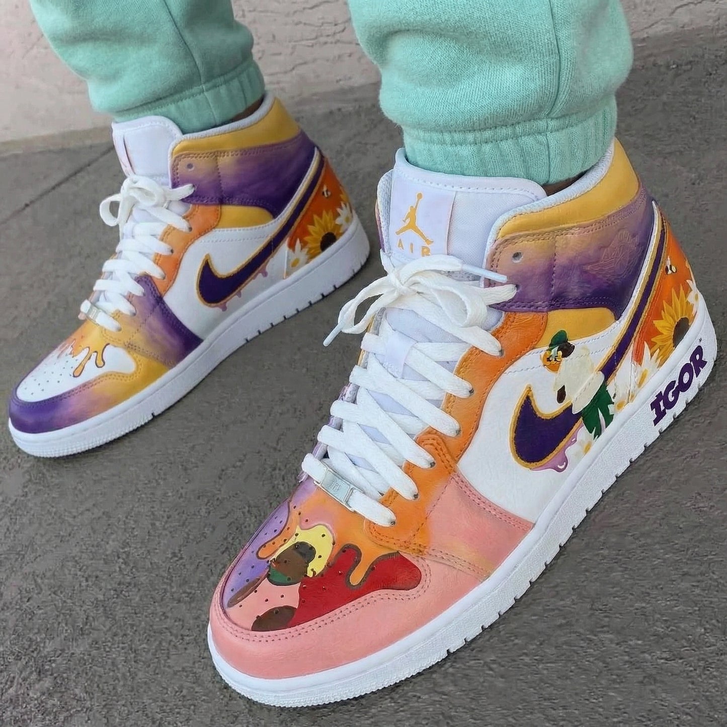 Orange Purple Sunflower Custom AJ 1s Shoes