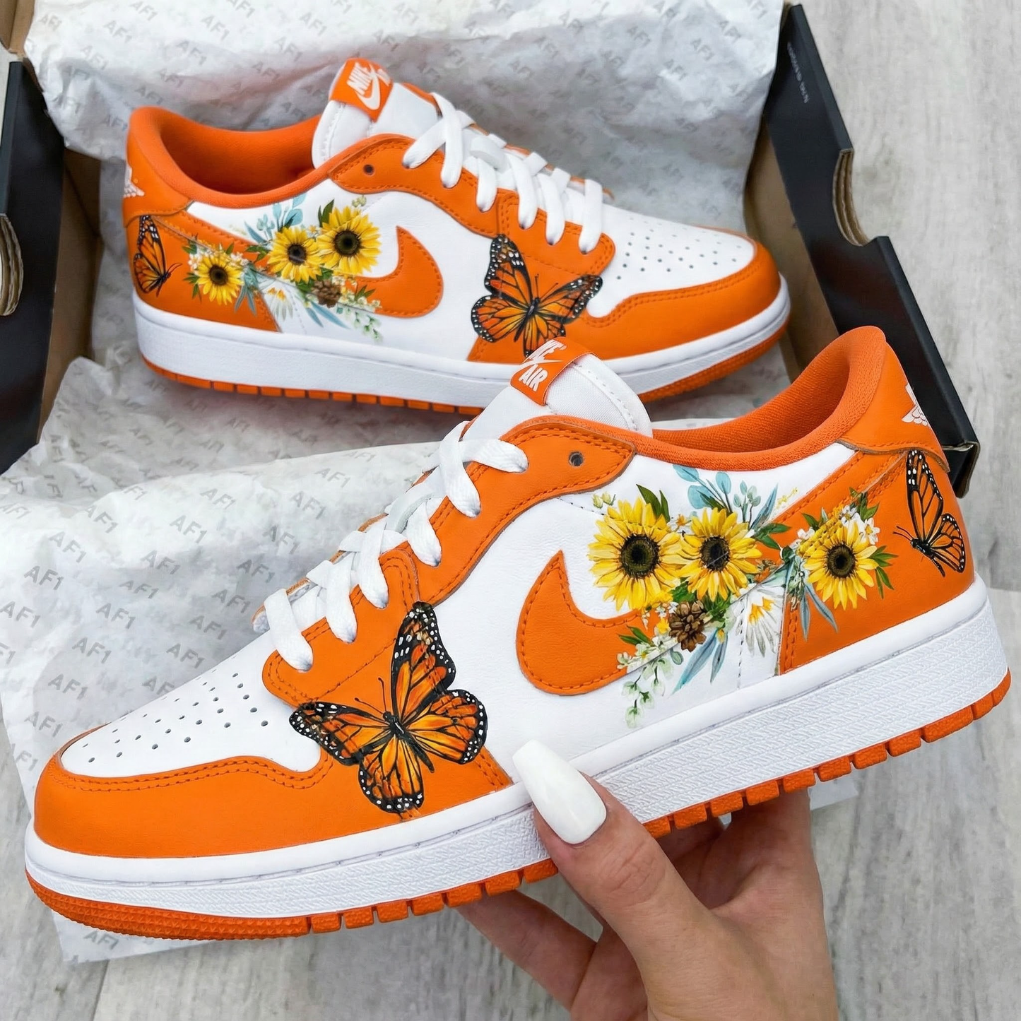Orange Sunflower Butterflies Custom AF 1s Shoes