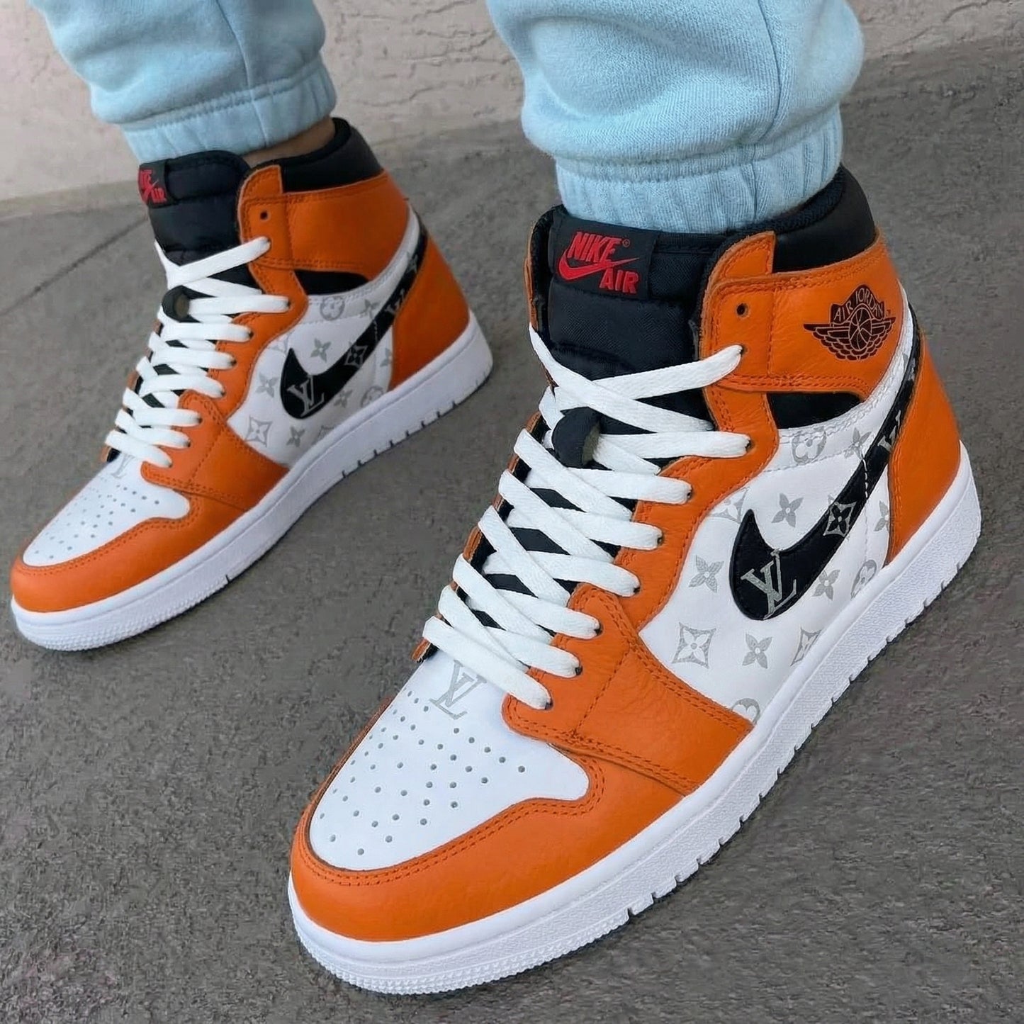 Orange White LV Custom AJ 1s Shoes