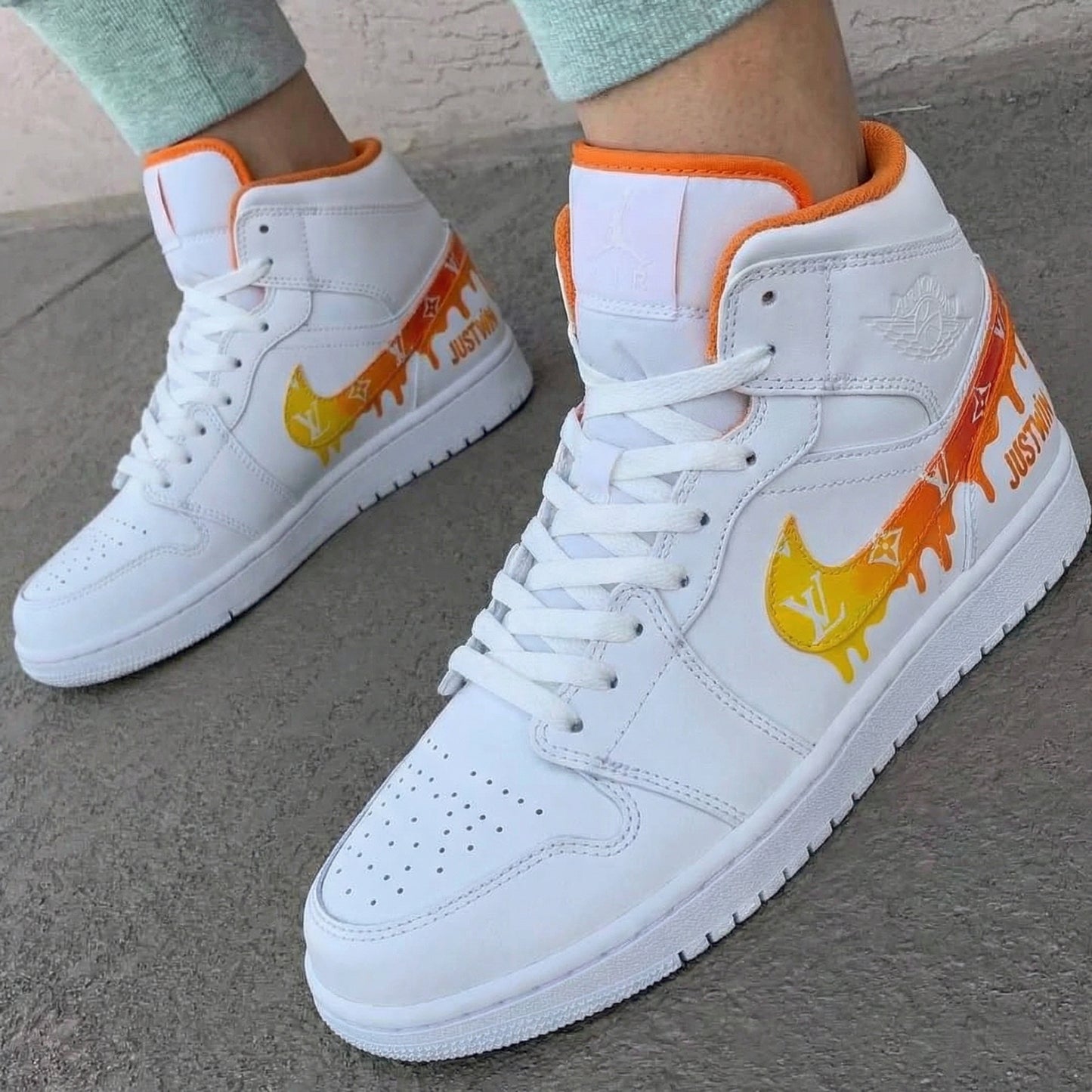 Orange Yellow LV Drip Custom AJ 1s Shoes