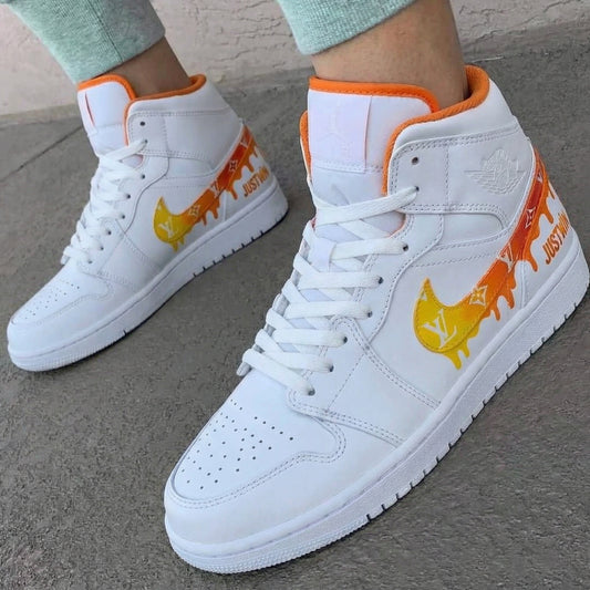 Orange Yellow LV Drip Custom AJ 1s Shoes