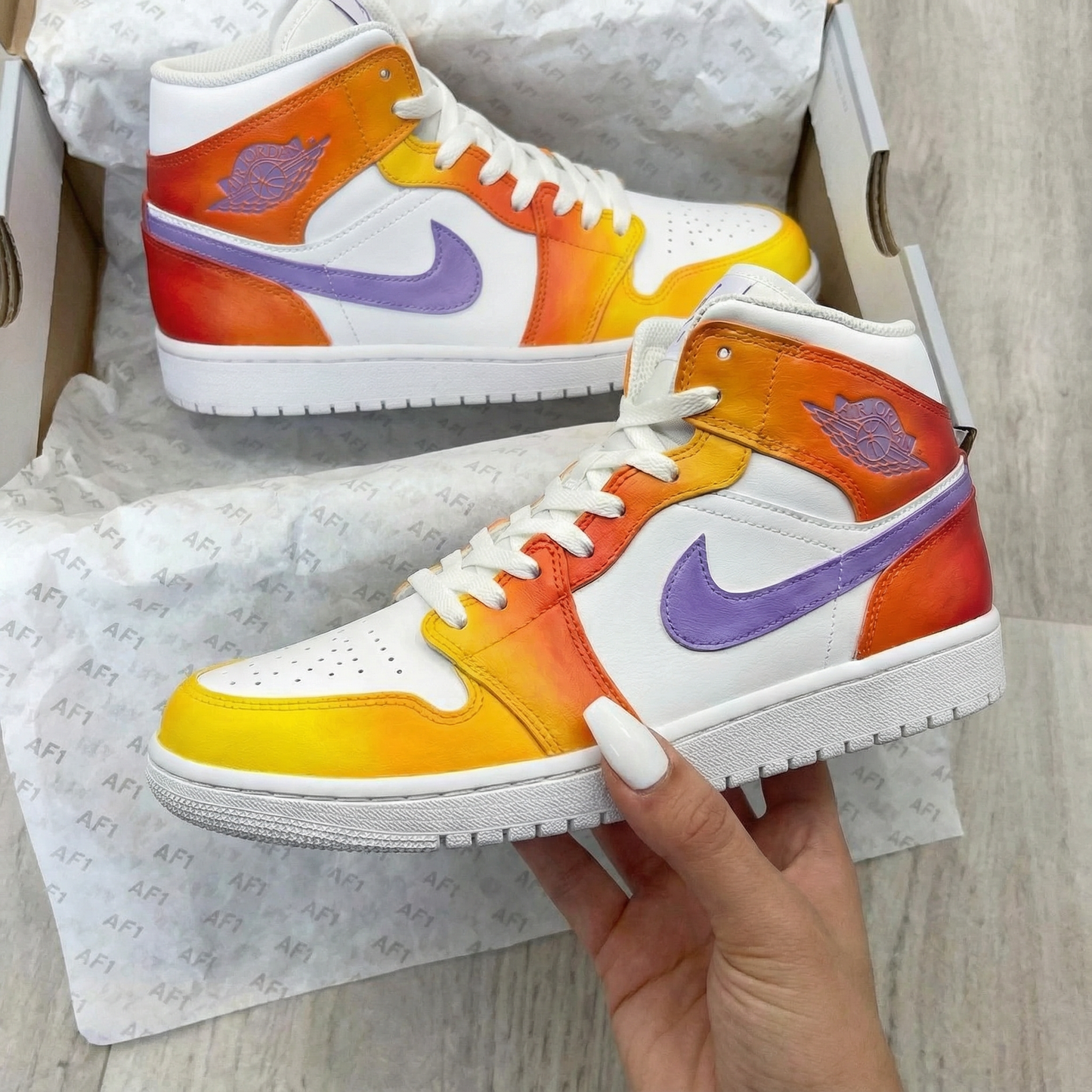 Orange Yellow Purple Custom AJ 1s Shoes