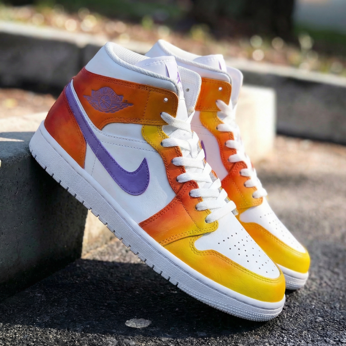 Orange Yellow Purple Custom AJ 1s Shoes