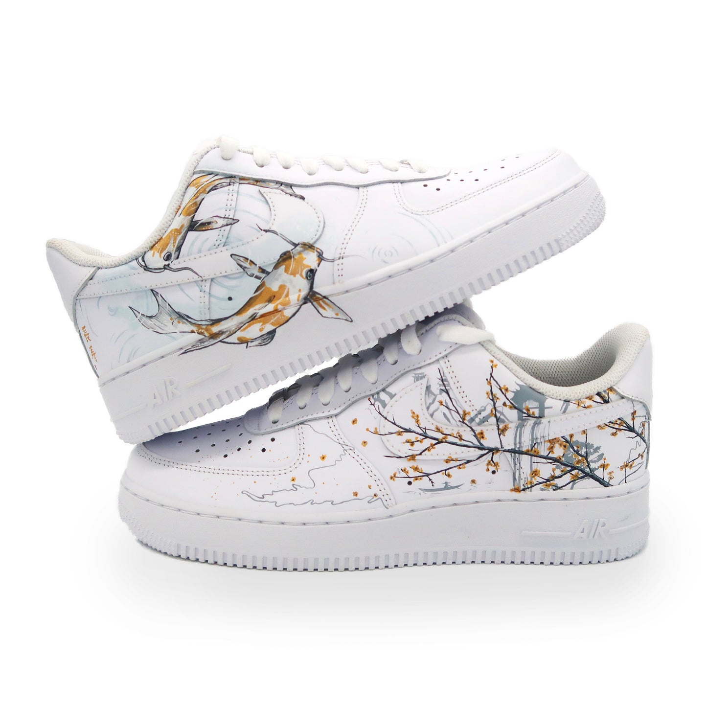 Oriental Metallic Gold Koi Design Custom AF 1s Shoes