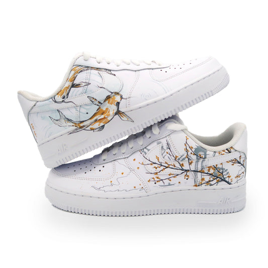 Oriental Metallic Gold Koi Design Custom AF 1s Shoes