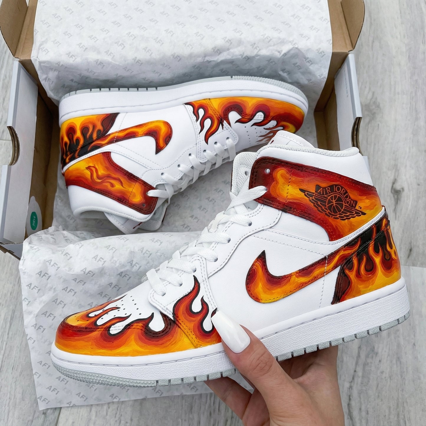 Passionate White Orange Red Flame Custom AJ 1s Shoes