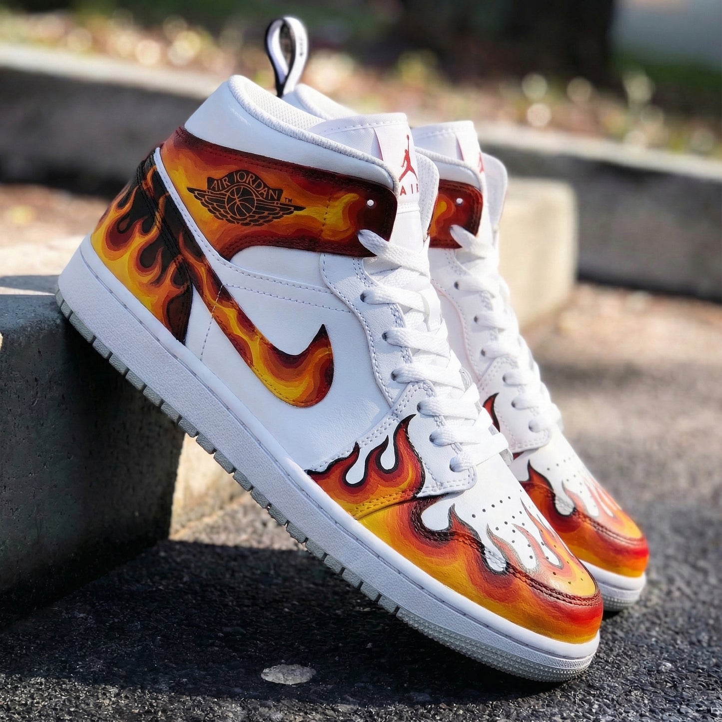 Passionate White Orange Red Flame Custom AJ 1s Shoes