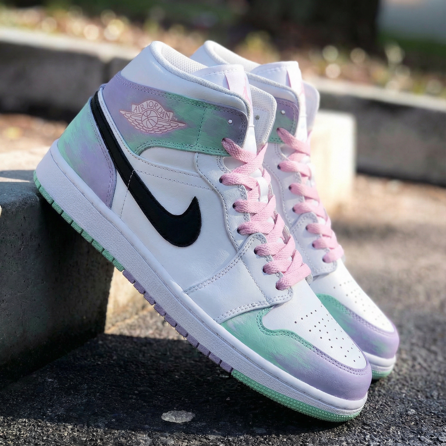 Pastel Green Purple Custom AJ 1s Shoes