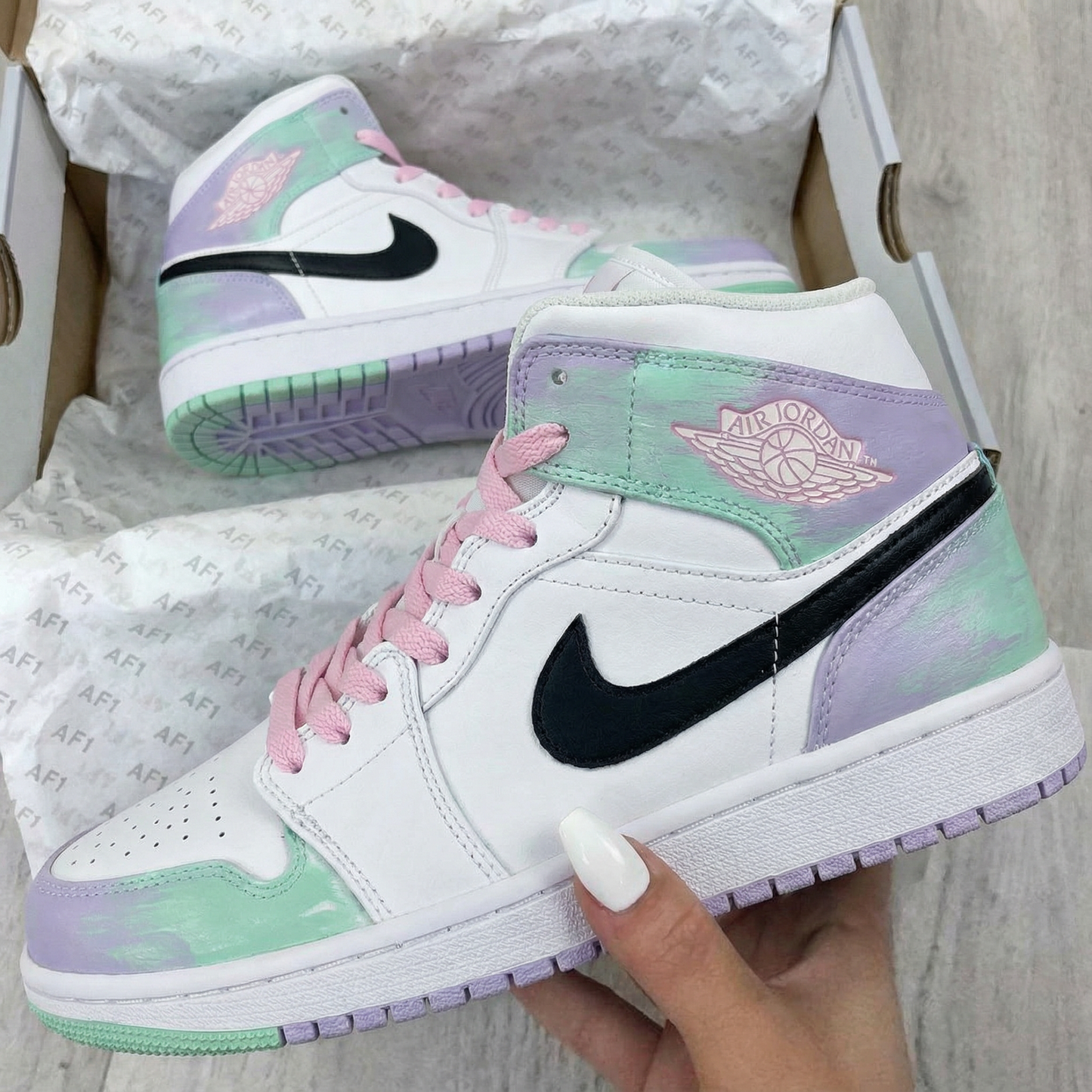 Pastel Green Purple Custom AJ 1s Shoes