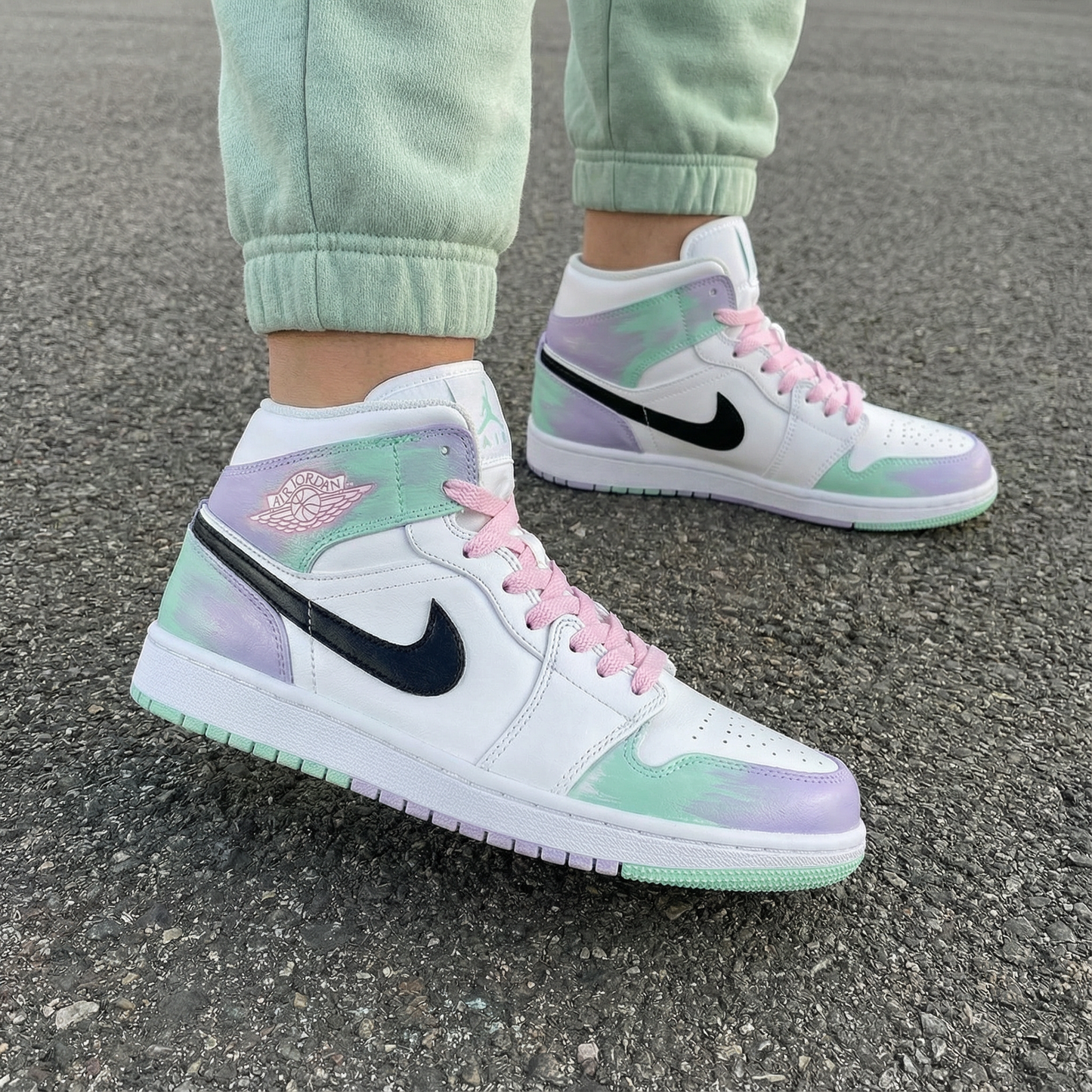 Pastel Green Purple Custom AJ 1s Shoes