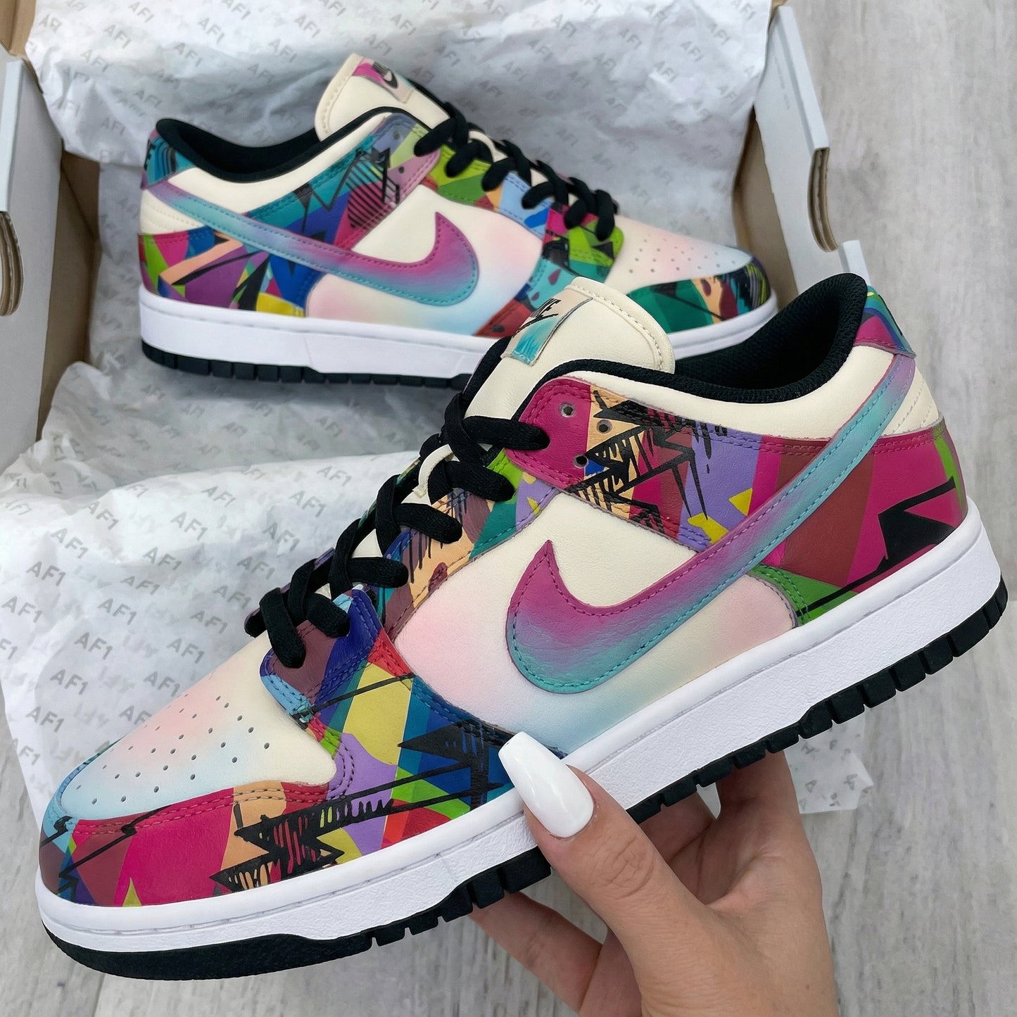 Pastel Multicolor Geometric Custom Dunk Shoes