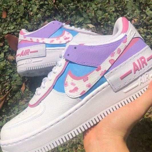 Pastel Pink Purple Heart Motif Custom AF 1s Shoes