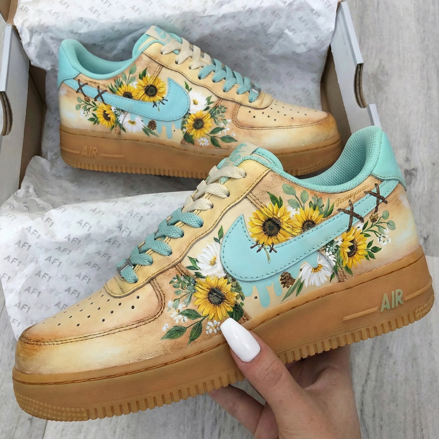 Pastel Yellow Floral Custom AF 1s Shoes