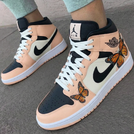 Peach Black Butterfly Custom AJ 1s Shoes