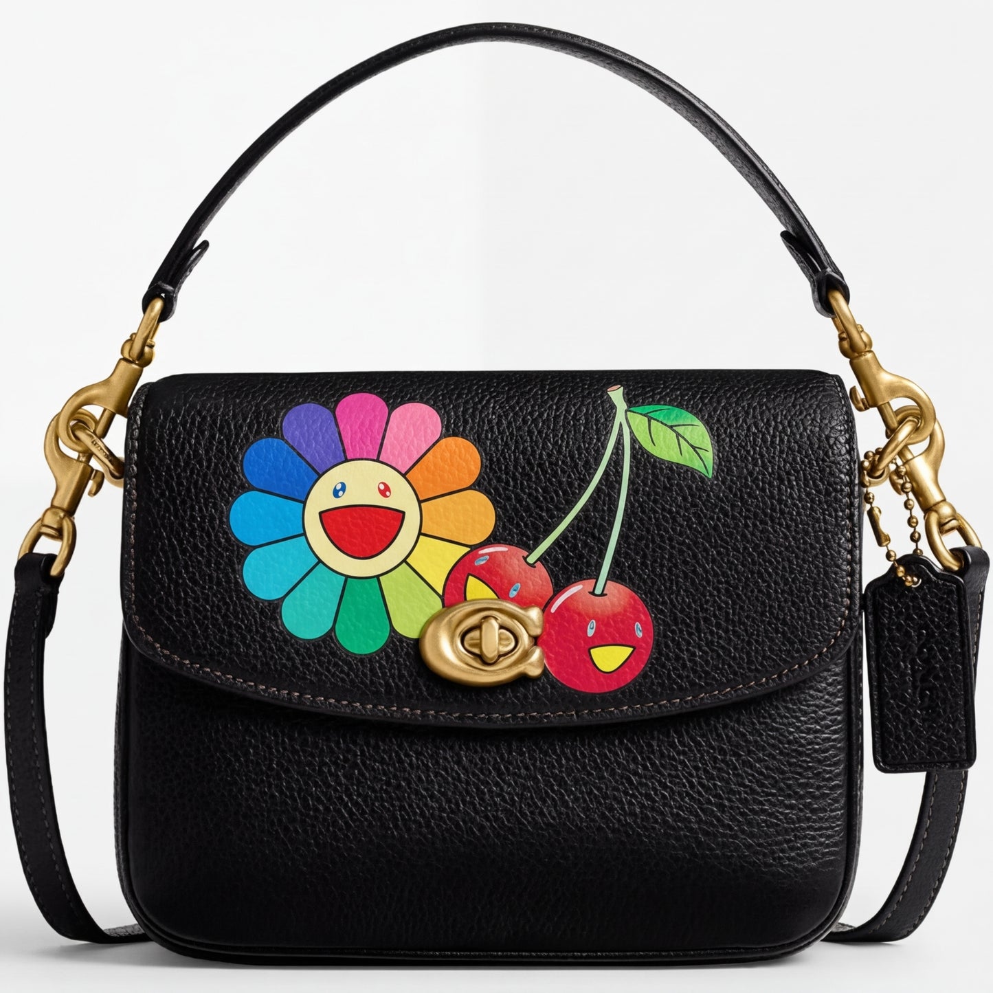 Personalized Wallet CO Colorful Flower And Cherries Black Custom Wallet