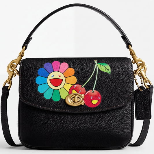 Personalized Wallet CO Colorful Flower And Cherries Black Custom Wallet