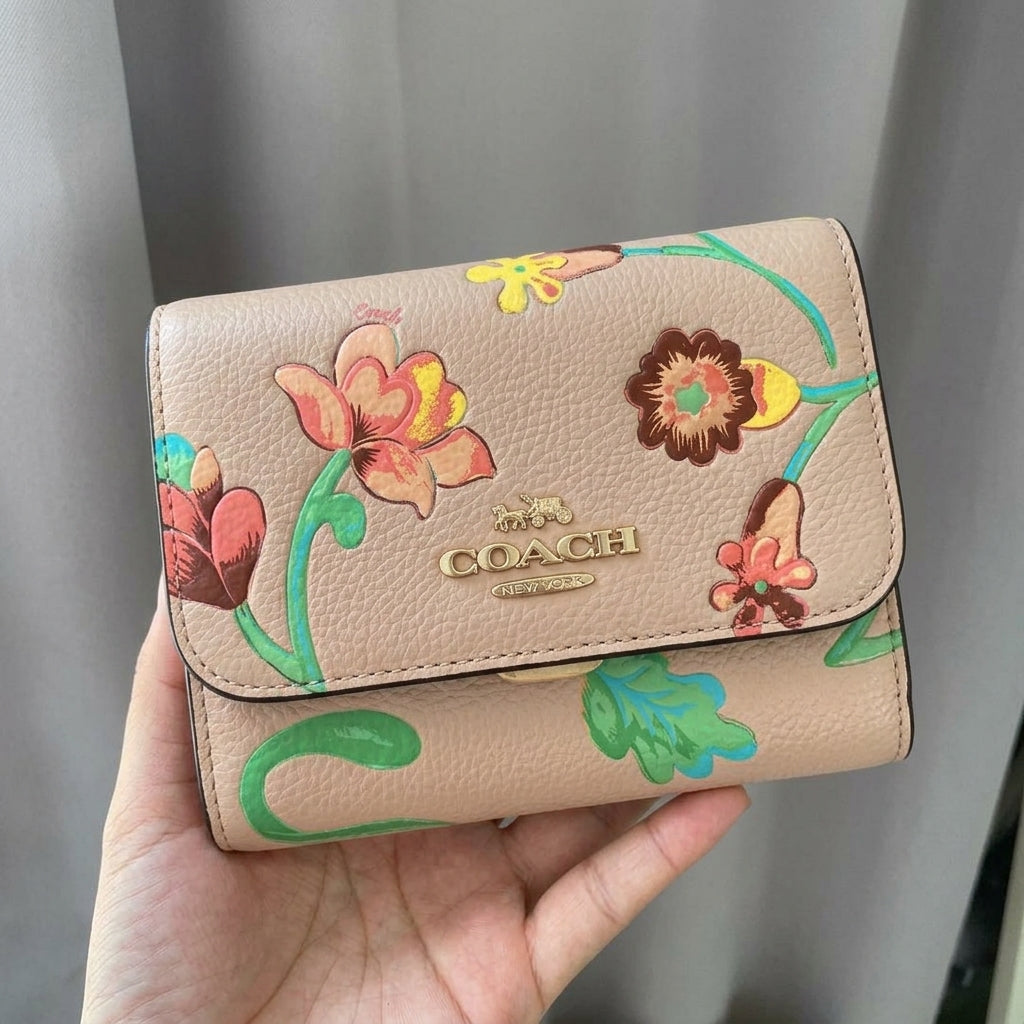 Personalized Wallet CO Floral Pattern Beige Custom Wallet