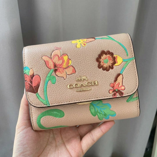 Personalized Wallet CO Floral Pattern Beige Custom Wallet