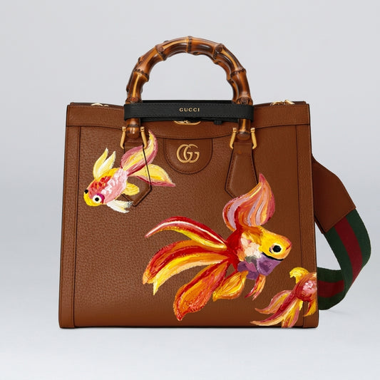 Personalized Wallet GG Goldfish Pattern Brown Custom Wallet