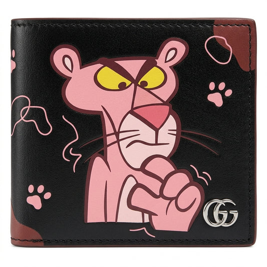 Personalized Wallet GG Pink Panther Pattern Black Custom Wallet