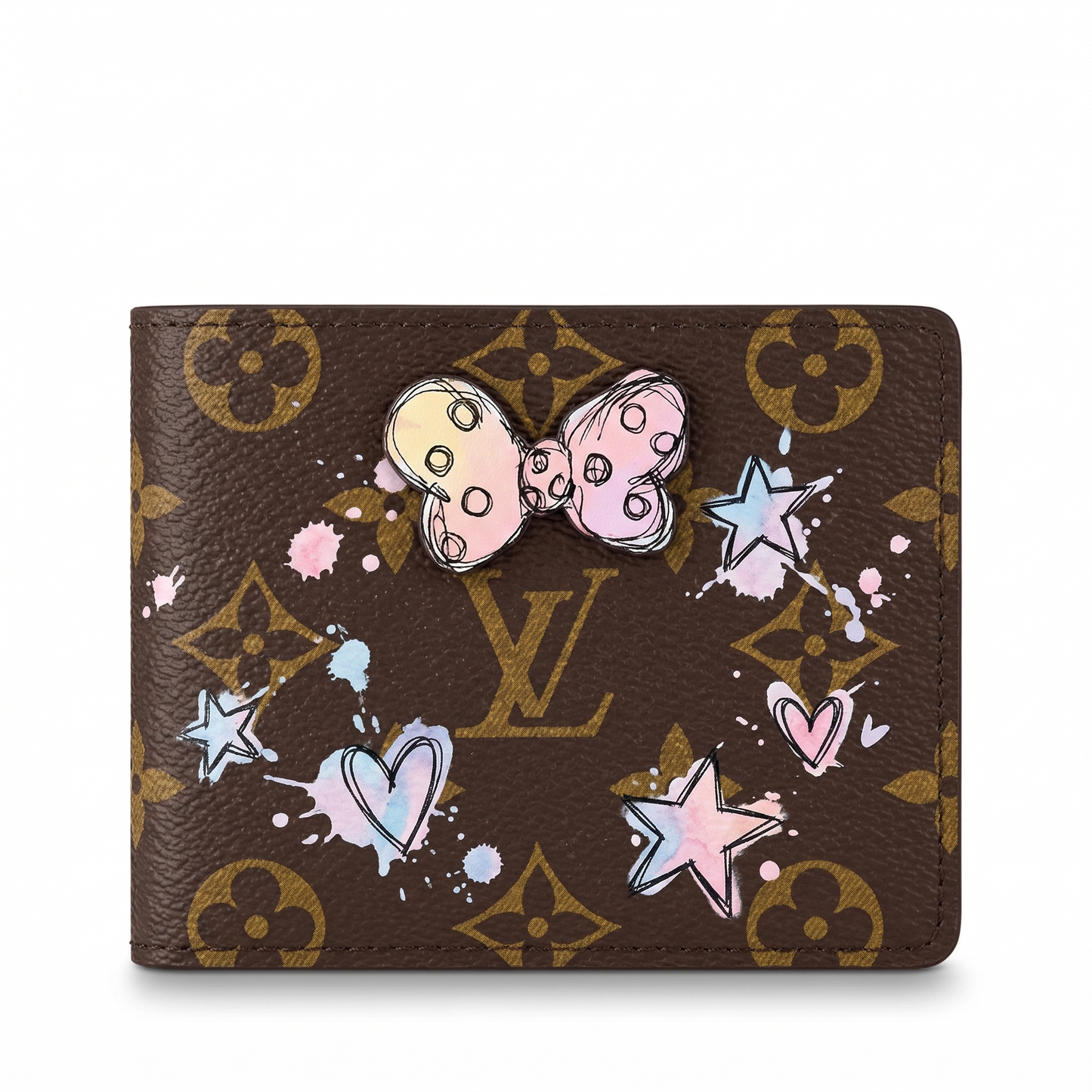 Personalized Wallet LV Bow Star Heart Splash Brown Custom Wallet