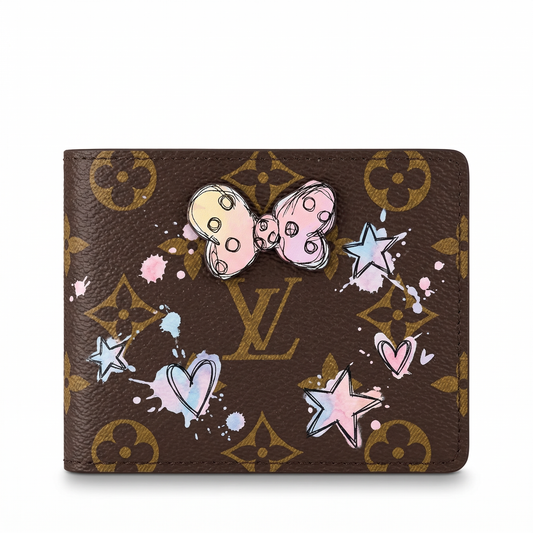 Personalized Wallet LV Bow Star Heart Splash Brown Custom Wallet