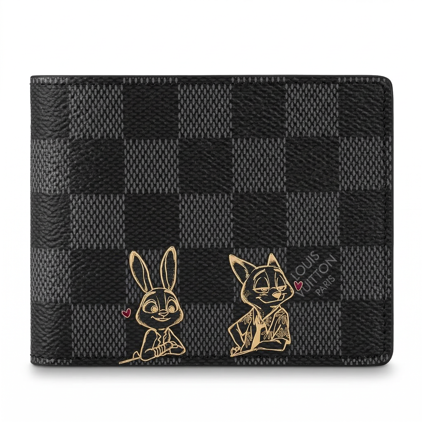 Personalized Wallet LV Bunny And Fox Black Custom Wallet